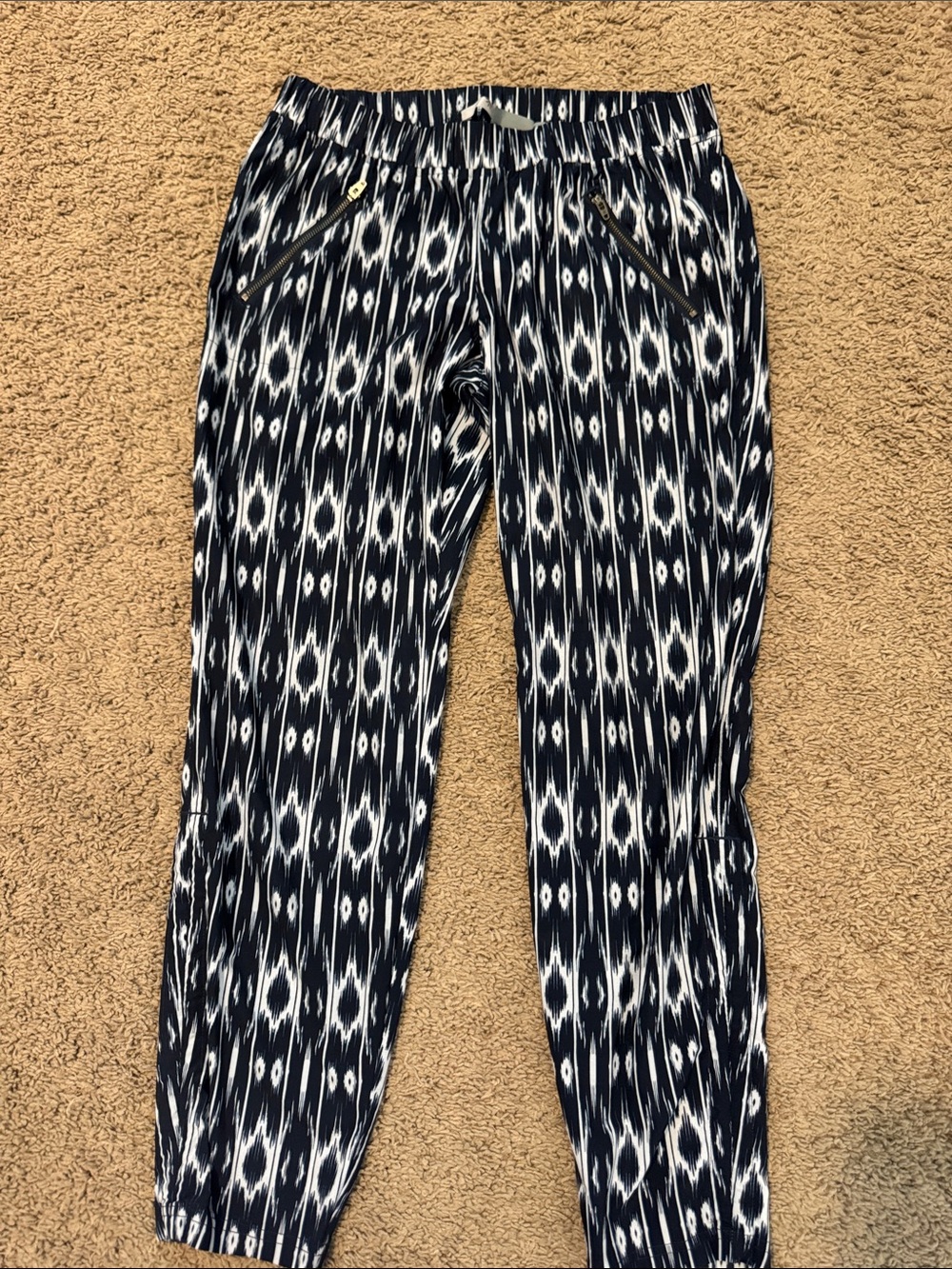 Athleta Navy and White Ikat-Pattern Pull-On Joggers